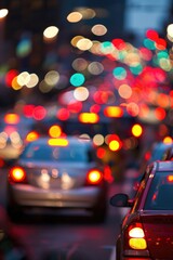 Colorful Blurred City Street at Night with Bokeh Lights and Traffic