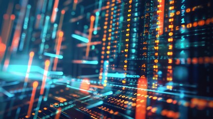 conceptual image of a digital ledger displaying blockchain technology used for secure financial transactions in investment banking