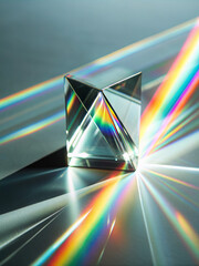 Abstract prism background, light refracting through transparent prisms creating rainbow‬
‭ colors, vibrant and dynamic‬
