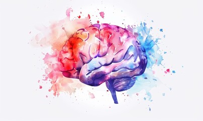 Abstract Colorful Watercolor Brain Splash: Creative Thinking Concept Illustration. Vibrant Imagination and Inspiration Visualization, Exploring Right Brain Development, Intelligence, and Memory. Perfe