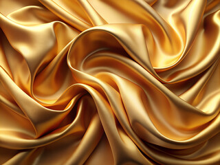 Fototapeta premium Close-up texture of natural gold silk. Light Golden fabric smooth texture surface background. Smooth elegant gold silk in Sepia toned. Texture, background, pattern, template. 3D vector illustration.