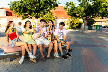 Fototapeta premium Happy friends enjoying a fun summer day outdoors with smiles and joy