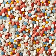 Fototapeta premium Heap or pile of colorful medicine tablet antibiotic pills. Pharmacy abstract texture background