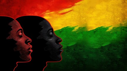 Celebrate Black History Month with profiles of African American people on a vibrant background. Recognize Juneteenth as a symbol of freedom and equality.