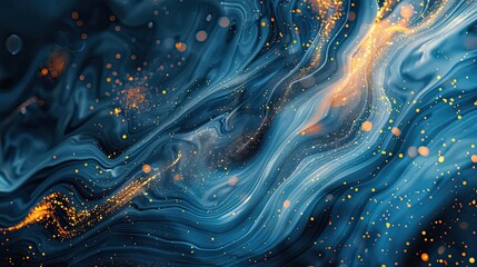 Vibrant wallpaper in gold and blue with dynamic swirling patterns and tiny dots
