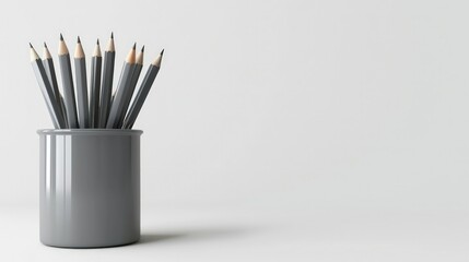 Sharp-focused photorealistic grey pencil pot image on a white background, suitable for stock use.