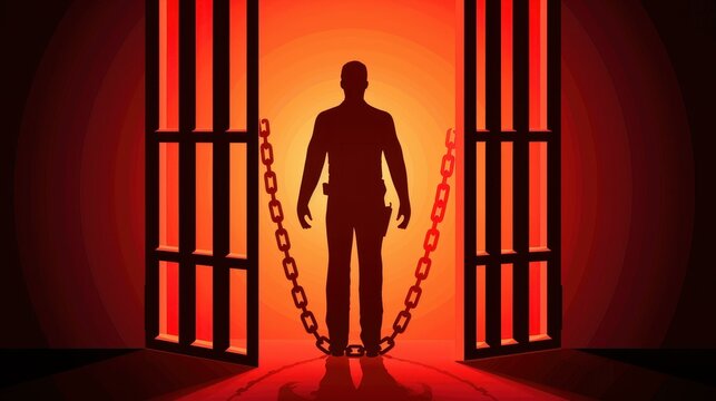 Depiction of a criminal silhouette repenting bad choices against a black backdrop.