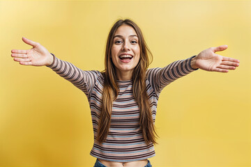 photo of a happy young  woman with open arms