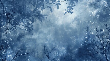 Fototapeta premium Mystical wallpaper with blue and silver strokes and ethereal branches