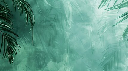Obraz premium Calming background with greens aquamarines blurred palm leaves and luminous glow