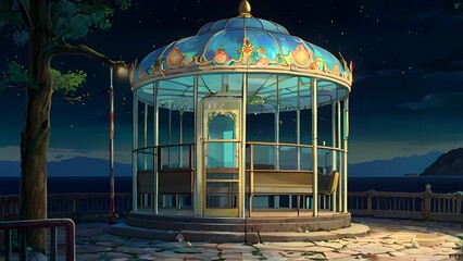 ゲーム背景　かつての回転木馬を利用した公園の高台休憩所