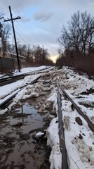 Catastrophic Convergence: Abstract Visualization of Natural Disasters and Train Derailment. Unpredictable Geological Hazards Collide with Transportation Mishaps, Illustrating the Fragility of Human In