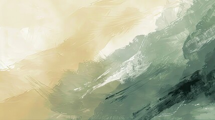 Fluid brush strokes in clay and sage featuring coastal cliffs and gentle light