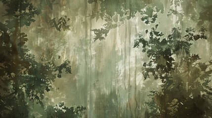 Dynamic wallpaper with brush strokes in moss green and chestnut blurry foliage light