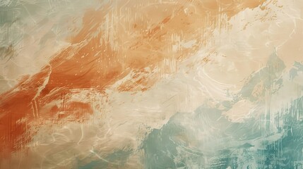 Fototapeta premium Abstract background with brush strokes in rust and seafoam blurry sands diffused light