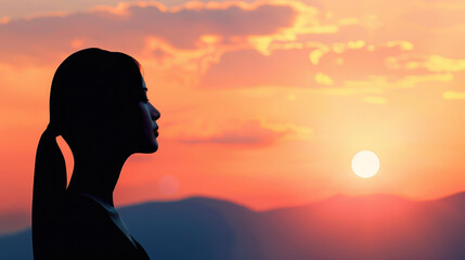 Enchanting silhouette of a young woman against the stunning backdrop of a sunset.