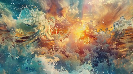 Fototapeta premium Dynamic sand and water with light bursts ideal for a vibrant wallpaper