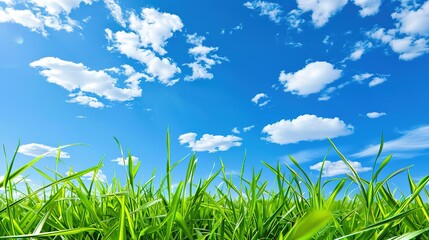 Obraz premium Green Grass and Blue Skies Background