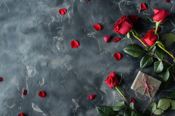 Luxurious San Valentin Background with Roses and Present