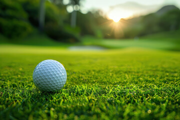 Obraz premium Golf Ball on Course at Sunset