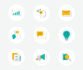 flat vector illustration business icon set  design. Containing email marketing. creative idea process communication concept
