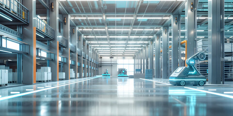 Obraz premium Advanced warehouse with robotic automation and digital systems