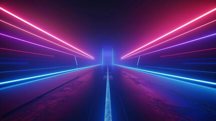 Futuristic neon-lit pathway with vibrant colors creating a dynamic and energetic atmosphere perfect for modern design themes with copy space text