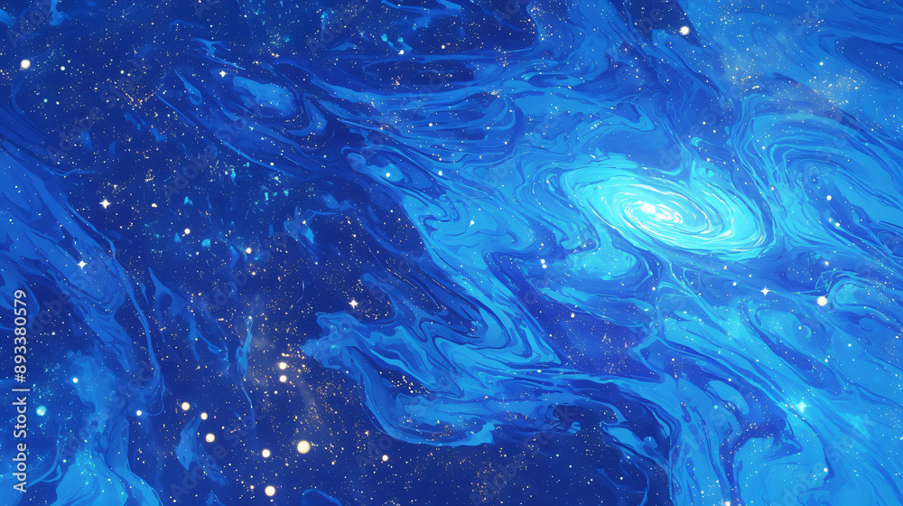 Poster deep blue cosmic swirls filled with stars creating a captivating and mysterious atmosphere perfect f