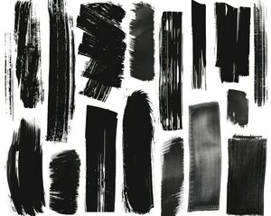 Elegant vector collection of black brush strokes and denim ink textures, ideal for sophisticated design elements.