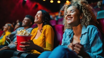 Fototapeta premium Friends Enjoying Movie Night