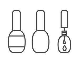Collection linear vector graphic icons of beauty in the form of nail polish for manicure and pedicure.