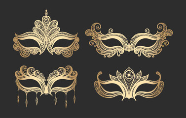 Vintage Golden mask set © vectortatu