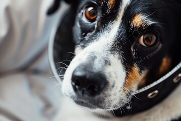 Dog in a veterinary collar vet pet help