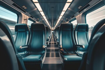 Fototapeta premium Empty seats inside a contemporary high-speed train
