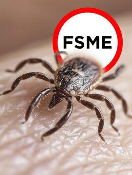 Darstellung einer Zecke und einem Schild: FSME