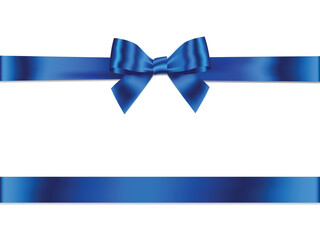 Blue Ribbon Bow Realistic shiny satin with shadow horizontal ribbon for decorate your wedding invitation card and present ,greeting card father's day card, or gift boxes vector EPS10 isolated on white