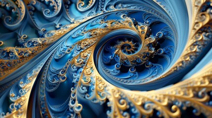 Golden Elegance Mesmerizing Closeup of Intricate Blue Swirl Pattern with Stunning Abstract Shapes HighQuality Stock Image for Design Inspiration and Creative Projects