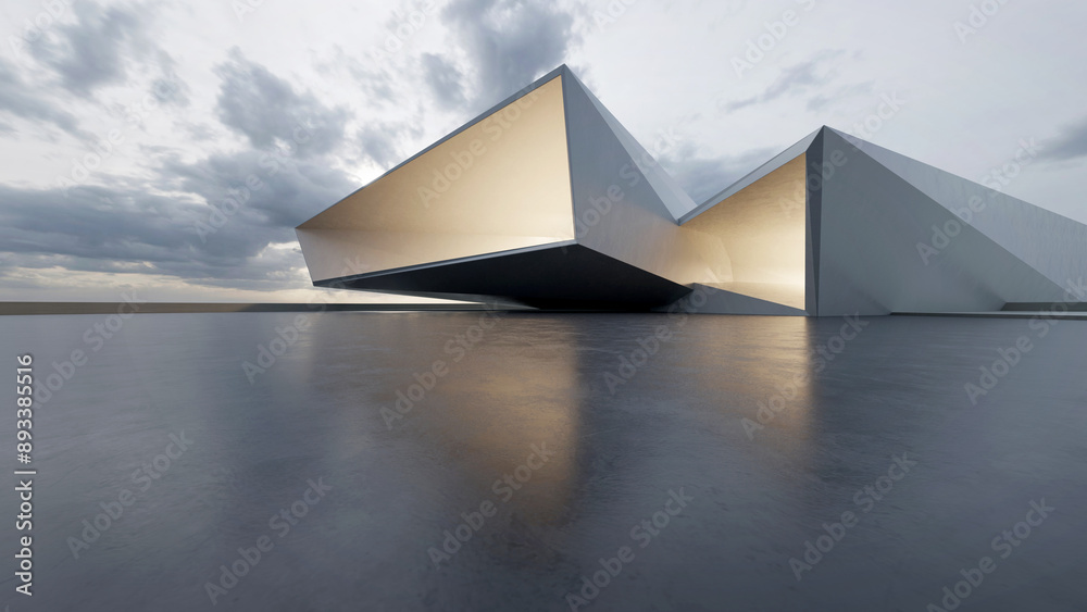 Poster 3d render of abstract structure futuristic architecture with bloom light, empty concrete floor