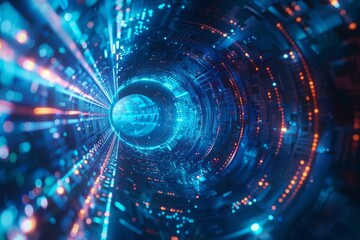 Fototapeta premium Abstract Digital Tunnel with Glowing Lights