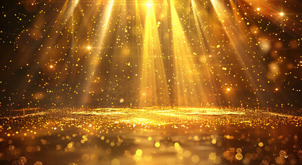 Golden Light Beams Shining with Sparkling Particles, Creating a Magical and Ethereal Atmosphere with Warm Glow for Elegant Backgrounds and Decorative Designs