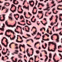 Pink Leopard Skin Texture Pattern Vector. Seamless Animal Wildlife Skin Pattern. Leopard Fur Camouflage Background.