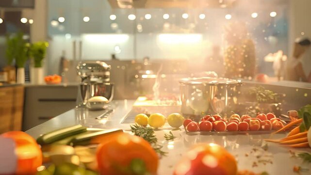 Fresh Vegetables and Cooking in a Modern Kitchen
