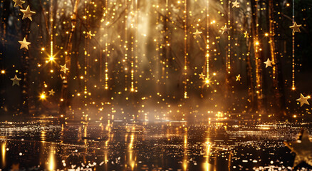 Golden Light Beams Shining with Sparkling Particles, Creating a Magical and Ethereal Atmosphere with Warm Glow for Elegant Backgrounds and Decorative Designs