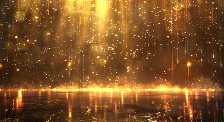 Golden Light Beams Shining with Sparkling Particles, Creating a Magical and Ethereal Atmosphere with Warm Glow for Elegant Backgrounds and Decorative Designs