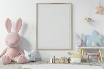 Mock up poster frame in children room,kids room,nursery mockup,3d rendering