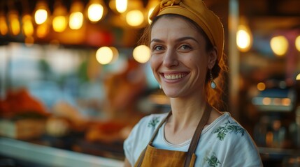 Obraz premium The worker is smiling, woman, Russian, summer, interplay of lights and shadows