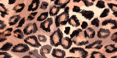 Leopard Skin Texture Pattern Vector. Seamless Animal Wildlife Skin Pattern. Leopard Fur Camouflage Background.