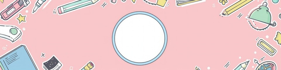 Flat vector background, pastel with school doodles and space for messages.