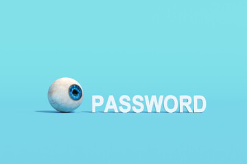 Human eye looking at password sign in blue background