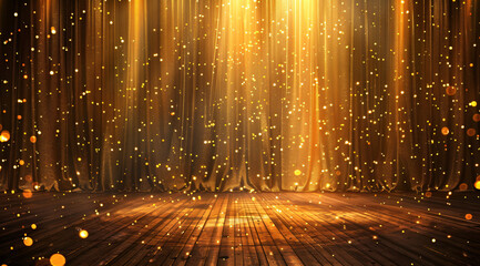 Golden Light Beams Shining with Sparkling Particles, Creating a Magical and Ethereal Atmosphere with Warm Glow for Elegant Backgrounds and Decorative Designs